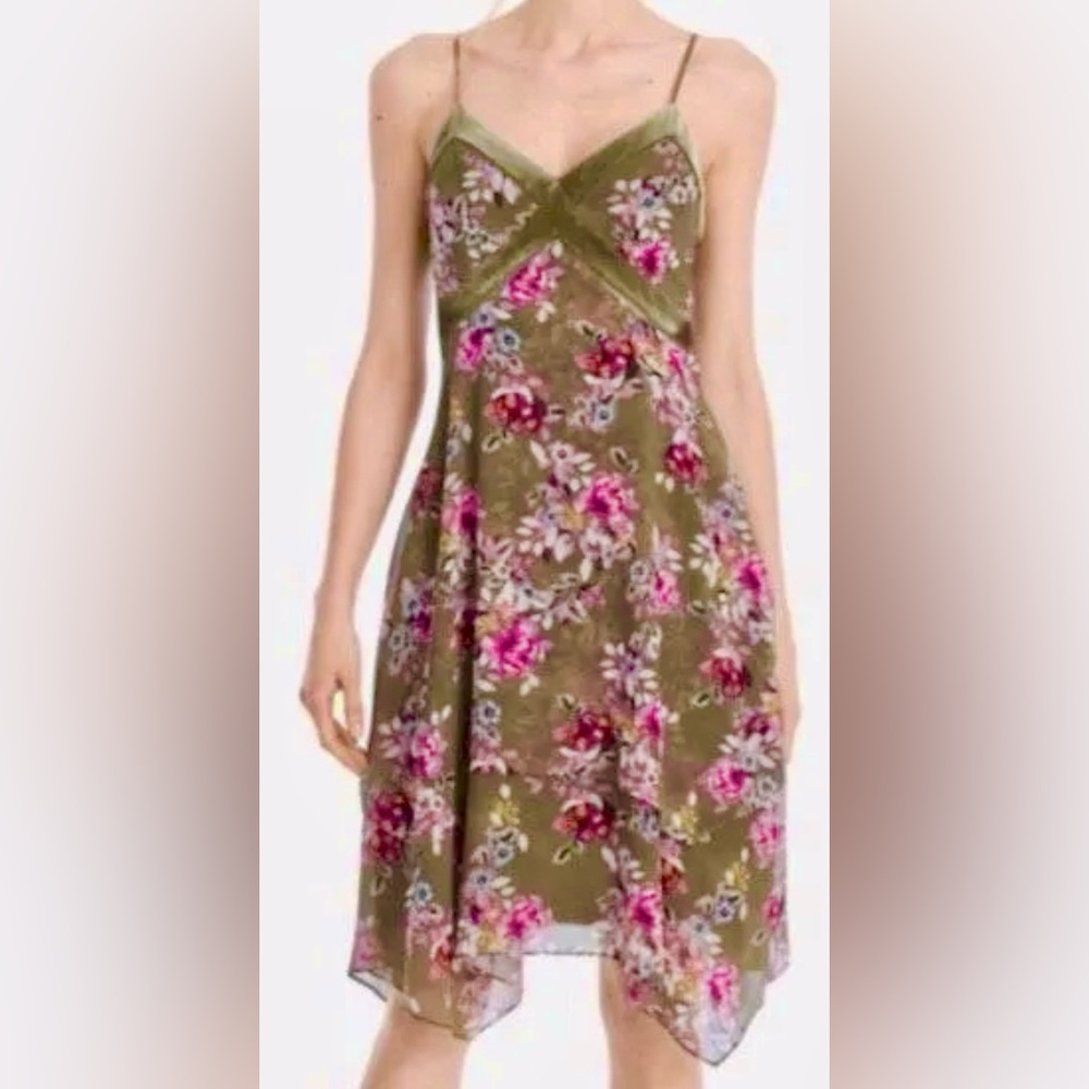 WHBM| White House Black Market Chiffon & Velvet Asymmetric Floral Scarf Dress